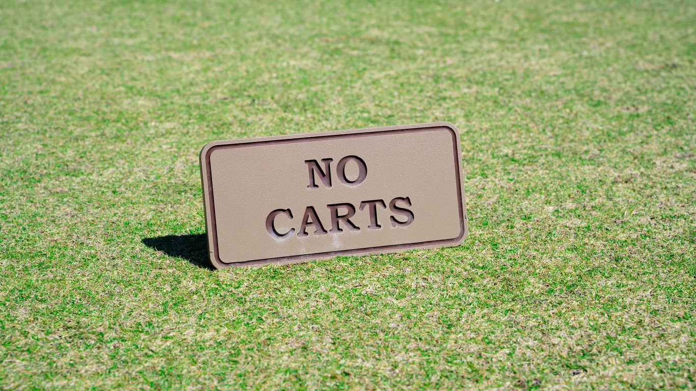 No carts sign board on a golf course